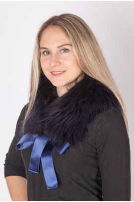 Extra dark blue fox fur collar-neck warmer